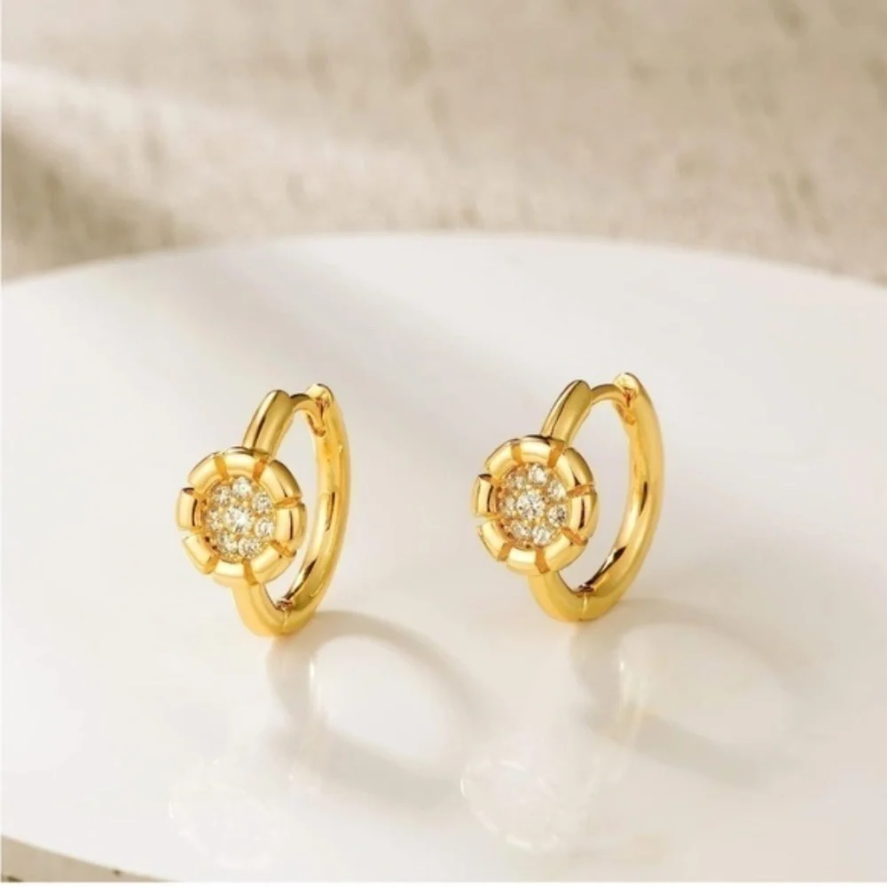 GOLD 14k Gold Plated Flower Hoop Earrings